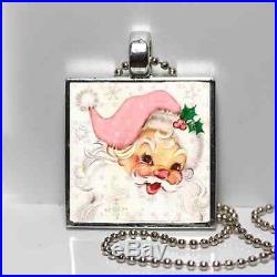Shabby PINK Santa Claus VINTAGE Mid Century Retro CHRISTMAS Necklace gift