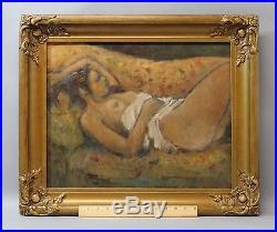 Signed Vintage 1970s Roy Collins Oil Painting, Nude Study Young Woman, NR