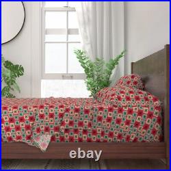 Star Retro Vintage Red Mid Century 100% Cotton Sateen Sheet Set by Spoonflower