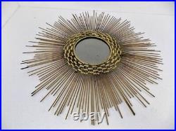 Starburst Unique Brass Mirror 25 inch Mid-Century Beautiful Weaved Accent