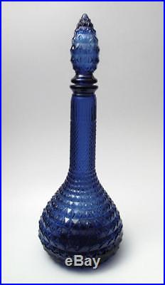 Stunning Vintage Blue Glass Genie Bottle & Stopper Retro Eames Era MID Century