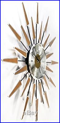 Sunburst Clock Mid Century Modern Wall Decor Vintage Starburst Retro Metal Art