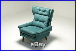 Svend Skipper Wingback Chair in Luxe Teal Velvet vintage retro mid-century