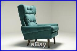 Svend Skipper Wingback Chair in Luxe Teal Velvet vintage retro mid-century