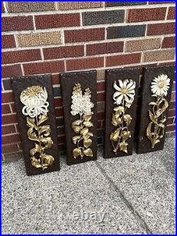 Syroco Floral Wall Plaques Vintage 1966 Full Set Of 4 Flower MCM