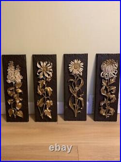 Syroco Floral Wall Plaques Vintage 1966 Full Set Of 4 Flower MCM