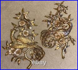 Syroco MCM 1964 Gold Pheasant Bird Of Paradise Set Dogwood Flowers Wall Art