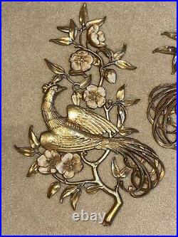 Syroco MCM 1964 Gold Pheasant Bird Of Paradise Set Dogwood Flowers Wall Art