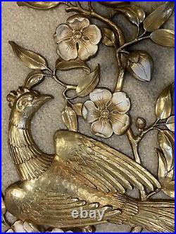 Syroco MCM 1964 Gold Pheasant Bird Of Paradise Set Dogwood Flowers Wall Art