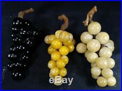 THREE Vintage Mid-Century Large Alabaster Grapes Clusters Stone FruitFREE SHIP