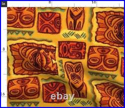 Tablecloth Vintage Hawaiian Tapa Retro Mid Century Tiki Orange Cotton Sateen