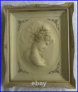 Turner Wall Accessory MCM White Gold Woman Cameo Shadow Box 20x17x2.5in Vintage