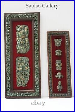 Two mid century modern large Mayan/Aztec Mexican Resin Wall Plaque 1960's
