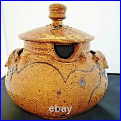 Unique Handcrafted Studio Pottery Handled Covered Soup Tureen by Mystery Artist