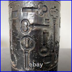 Unusual Mid Century Tenmoku Glaze Skeleton Key Cylinder Vase Bittosi for Raymor