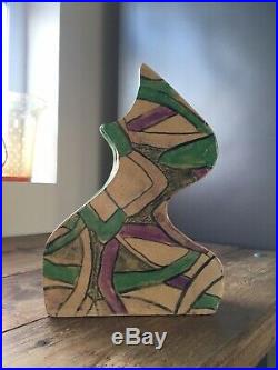 Unusual Vintage Signed Pottery Retro Vase Abstract MID Century Picasso Cubist