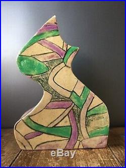 Unusual Vintage Signed Pottery Retro Vase Abstract MID Century Picasso Cubist