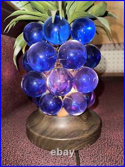 VHTF SOLID BLUE 1960-70's Lucite Grape Pineapple Retro Tiki Lamp Kitschy MCM