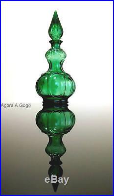 VINTAGE Green ROSSINI Glass Genie Bottle EMPOLI ITALY Retro Mid Century