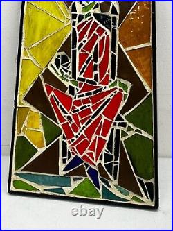 VINTAGE MID CENTURY ABSTRACT Wall Art Tile Plaque MOSAIC 60s GREAT COLOR SIGNE