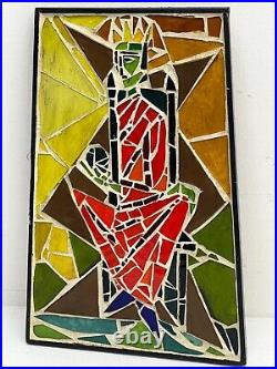 VINTAGE MID CENTURY ABSTRACT Wall Art Tile Plaque MOSAIC 60s GREAT COLOR SIGNE