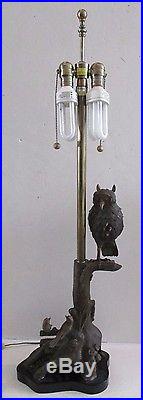 VINTAGE MID CENTURY MARBRO 40 RETRO OWL BIRDS BRONZE BRASS METAL LAMP SCULPTURE