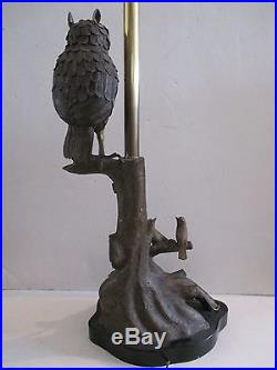 VINTAGE MID CENTURY MARBRO 40 RETRO OWL BIRDS BRONZE BRASS METAL LAMP SCULPTURE