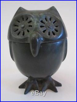 VINTAGE MID CENTURY MODERN METAL RETRO OWL BIRD LIDDED POT BOX STATUE SCULPTURE