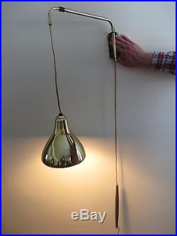 VINTAGE MID CENTURY WALL MOUNT BRASS PULL DOWN LAMP LIGHT FIXTURE RETRO DANISH