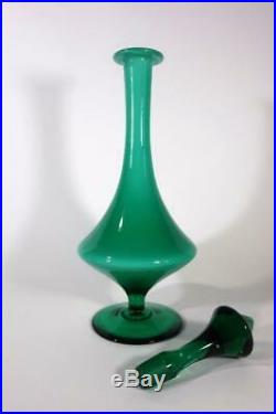 VINTAGE RETRO EMPOLI ITALIAN ART GLASS GENIE BOTTLE CASED GREEN mid century