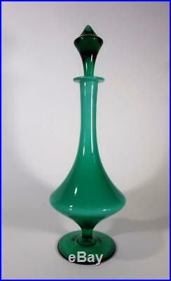 VINTAGE RETRO EMPOLI ITALIAN ART GLASS GENIE BOTTLE CASED GREEN mid century
