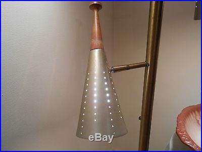 VINTAGE RETRO MID CENTURY 3 PUNCHED METAL SHADES TENSION POLE LAMP