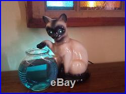 VINTAGE RETRO MID CENTURY SIAMESE CAT & FISHBOWL LAMP CALIFORNIA
