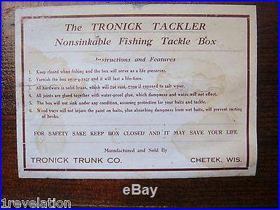 VINTAGE Retro Mid Century Fishing Tackle Lure Tronick Tackler Wood Brass Box WOW