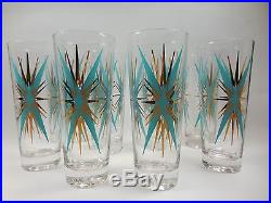 VINTAGE SET OF FEDERAL GLASS DRINKING GLASSES STARBURST MID CENTURY RETRO