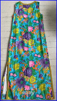 VTG 1960's Floral Tunic Kaftan Dress Mod Hippy Couture Stitches Excellent L XL