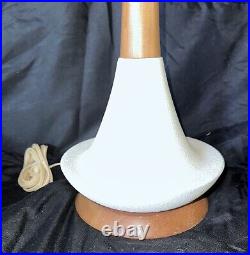 VTG 50s Mid Century Danish Teak & White Ceramic Table Genie Lamp 28