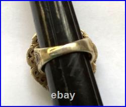 VTG Chinese RING Sterling Silver GILT Enamel SHOU BATS CARNELIAN Adjustable