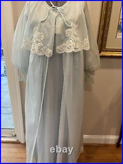 VTG Kayser All Nylon Baby Blue Mid Century Gown And Robe Peignoir Set Size M NWT