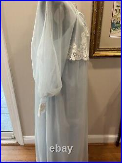 VTG Kayser All Nylon Baby Blue Mid Century Gown And Robe Peignoir Set Size M NWT