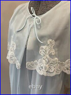 VTG Kayser All Nylon Baby Blue Mid Century Gown And Robe Peignoir Set Size M NWT