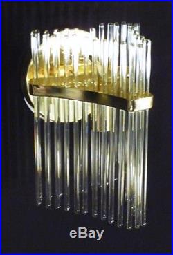 VTG LIGHTOLIER/SCIOLARI MID-CENTURY CLEAR GLASS ROD CHANDELIER BRASS RETRO 1/12