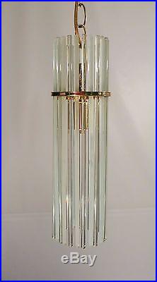VTG LIGHTOLIER/SCIOLARI MID-CENTURY FROSTED GLASS ROD CHANDELIER BRASS RETRO 1/3
