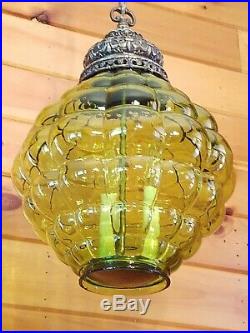 VTG Mid Century Retro Hanging Swag Light/Lamp Green Bubble Glass Design