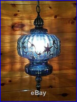 VTG Mid Century Retro Hanging Swag Light/Lamp Iridescent Carnival Glass Design