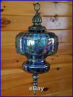 VTG Mid Century Retro Hanging Swag Light/Lamp Iridescent Carnival Glass Design