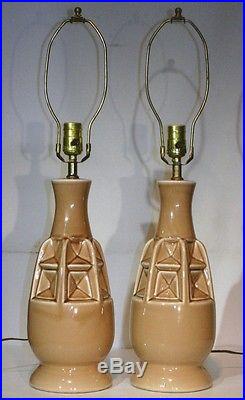 VTG PAIR CERAMIC TABLE LAMP RETRO MID CENTURY MODERN 50s 60s BROWN PINEAPPLE