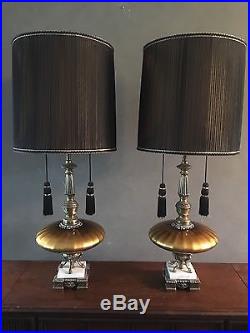 VTG Pair Hollywood Regency Style Table Lamps Retro Mid Century Swag Marble Rare
