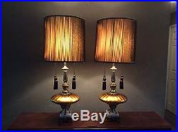 VTG Pair Hollywood Regency Style Table Lamps Retro Mid Century Swag Marble Rare