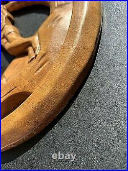 VTG Pair Wood Carved Hawaii Ukelele Man Woman Wall Decor Lei Palms Hula Tiki 23
